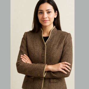 Tango Suits Womens Brown and Tan Tweed Jacket with Rhinestone Buttons Size 14